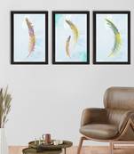Colorful Feather with Golden Texture Set of  Satin Matt Texture UV Art Painting