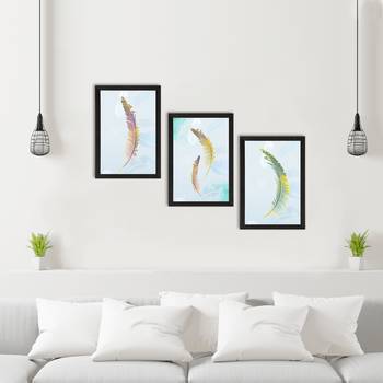 Colorful Feather with Golden Texture Set of  Satin Matt Texture UV Art Painting 2