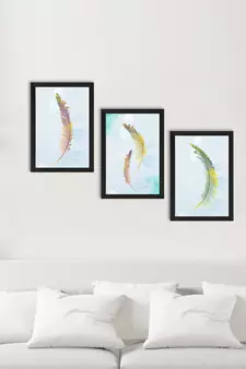 Colorful Feather with Golden Texture Set of  Satin Matt Texture UV Art Painting