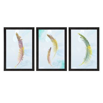 Colorful Feather with Golden Texture Set of  Satin Matt Texture UV Art Painting 3