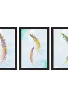 Colorful Feather with Golden Texture Set of  Satin Matt Texture UV Art Painting