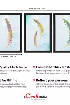 Colorful Feather with Golden Texture Set of  Satin Matt Texture UV Art Painting