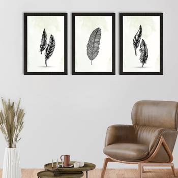 Feather Line Art Set of  Satin Matt Texture UV Art Painting 1