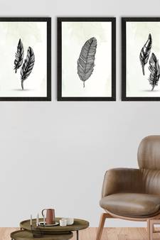 Feather Line Art Set of  Satin Matt Texture UV Art Painting