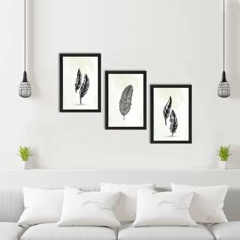 Feather Line Art Set of  Satin Matt Texture UV Art Painting 2