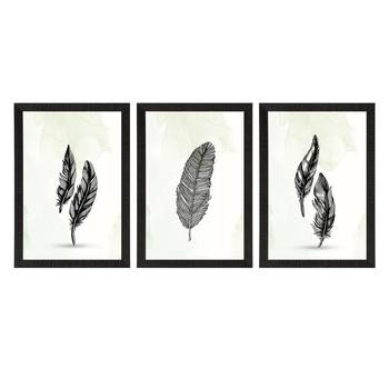 Feather Line Art Set of  Satin Matt Texture UV Art Painting 3