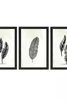 Feather Line Art Set of  Satin Matt Texture UV Art Painting