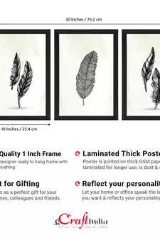Feather Line Art Set of  Satin Matt Texture UV Art Painting
