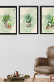 Watercolour Flower Pot Set of  Satin Matt Texture UV Art Painting