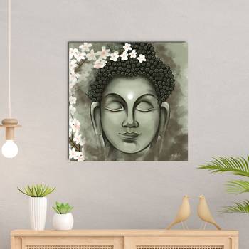 e craft india buddha canvas wall painting green 1