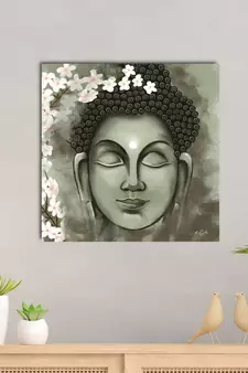 Meditating Lord Buddha Green Original Design Canvas Printed Wall Painting