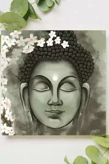 e craft india buddha canvas wall painting green