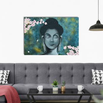 Meditating Buddha With Flower Original Design Canvas Printed Wall Painting 1