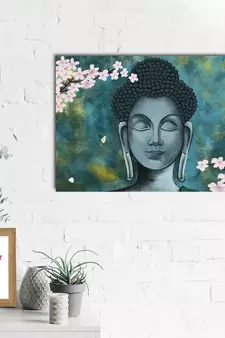 Meditating Buddha With Flower Original Design Canvas Printed Wall Painting