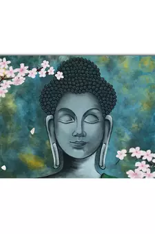 Meditating Buddha With Flower Original Design Canvas Printed Wall Painting