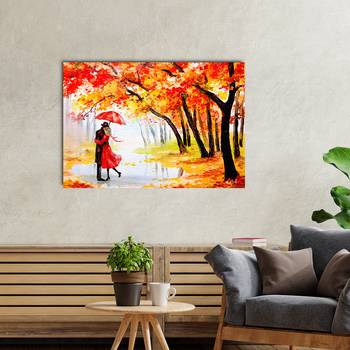 Couple on a Rainy Date Romantic Valentine Theme Original Design Canvas Printed Wall Painting 1