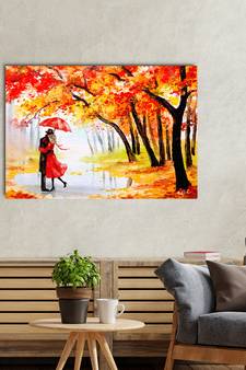 Couple on a Rainy Date Romantic Valentine Theme Original Design Canvas Printed Wall Painting