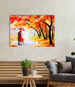 Couple on a Rainy Date Romantic Valentine Theme Original Design Canvas Printed Wall Painting