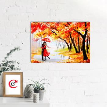 Couple on a Rainy Date Romantic Valentine Theme Original Design Canvas Printed Wall Painting 2