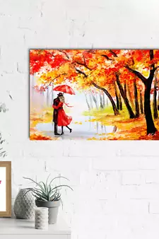 Couple on a Rainy Date Romantic Valentine Theme Original Design Canvas Printed Wall Painting