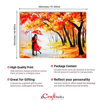 Couple on a Rainy Date Romantic Valentine Theme Original Design Canvas Printed Wall Painting 4