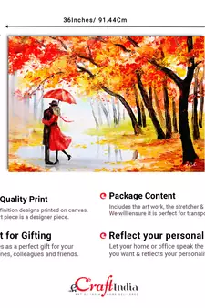 Couple on a Rainy Date Romantic Valentine Theme Original Design Canvas Printed Wall Painting