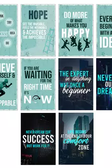 Set of  Motivational Positive Office Quotes High Quality Printed  GSM Posters with Glue Drops