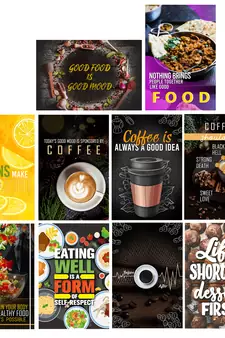 Set of  Food Theme High Quality Printed  GSM Posters with Glue Drops