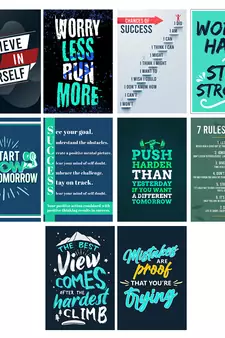 Set of  Work Hard Motivational Quotes High Quality Printed  GSM Posters with Glue Drops