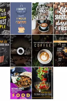 Set of  Food Theme High Quality Printed  GSM Posters with Glue Drops