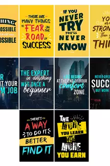 Set of  Inspiring and Ambitious Quotes High Quality Printed  GSM Posters with Glue Drops