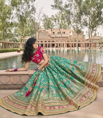 Green embroidered silk semi stitched lehenga 2
