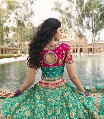 Green embroidered silk semi stitched lehenga 3