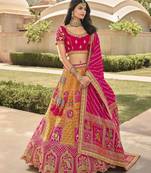 Mustard embroidered silk semi stitched lehenga