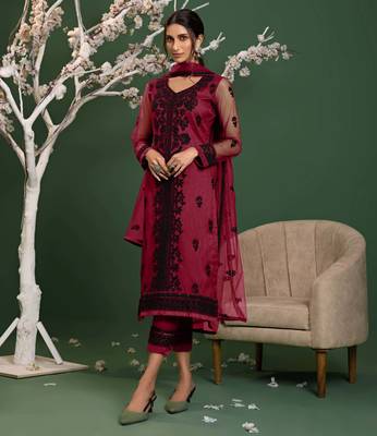Rani-pink embroidered net salwar 1