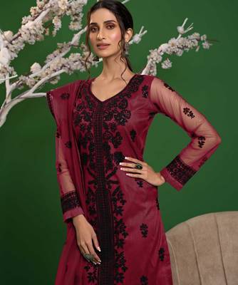 Rani-pink embroidered net salwar 2