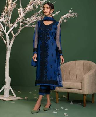 Blue embroidered net salwar 1