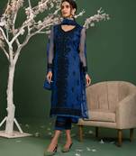 Blue embroidered net salwar