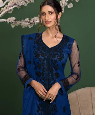 Blue embroidered net salwar 2