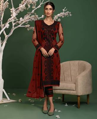 Red embroidered net salwar 1