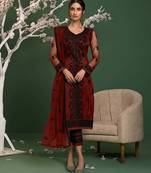 Red embroidered net salwar