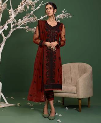 Red embroidered net salwar 2