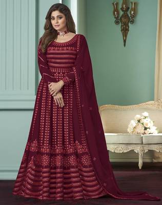 Maroon embroidered georgette salwar 1