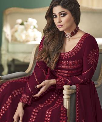 Maroon embroidered georgette salwar 2