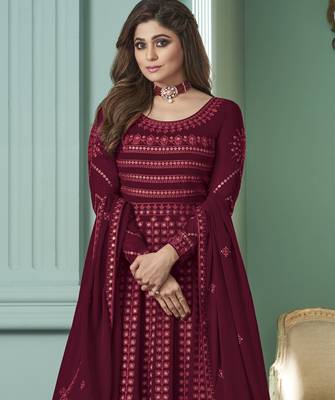 Maroon embroidered georgette salwar 3