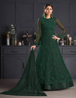Dark-green embroidered net salwar 1