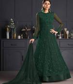 Dark-green embroidered net salwar