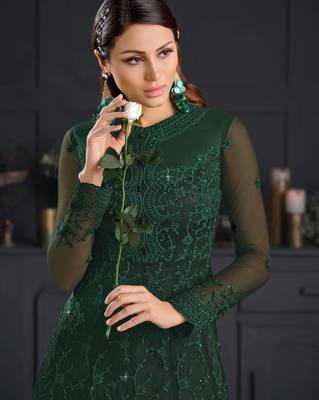 Dark-green embroidered net salwar 2