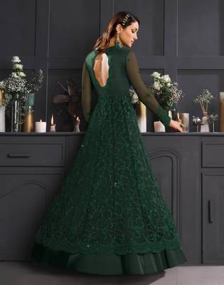Dark-green embroidered net salwar 3