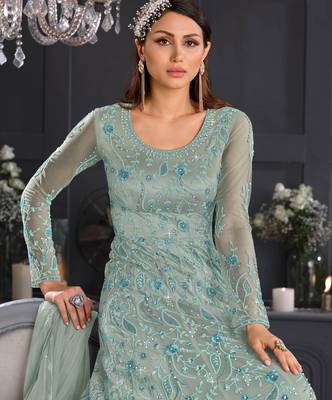 Light-turquoise embroidered net salwar 2